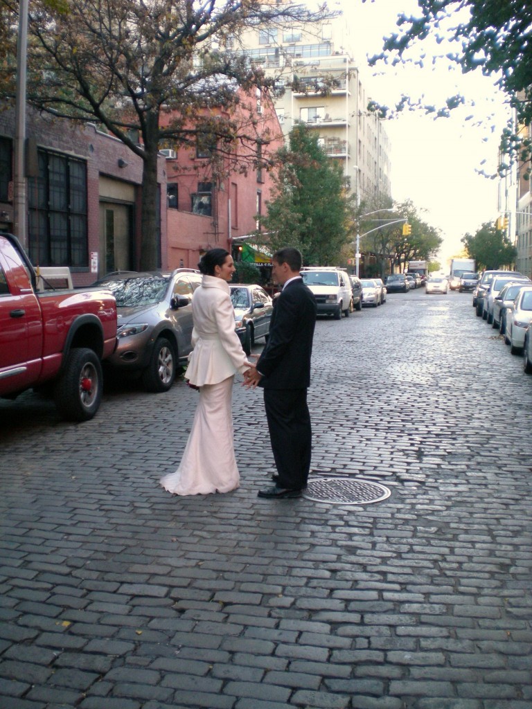 Jessica & Tucker pause in the center of their street