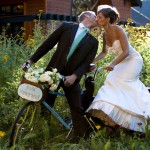 Bride and Groom on Tandem Bike