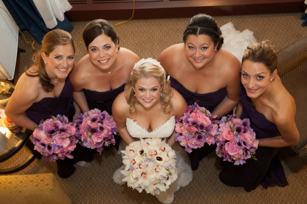 Bridesmaids looking up